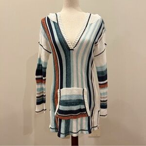 Soft Surroundings Hoodie Women Small Blue White Striped Bimini Beachy Knit Tunic